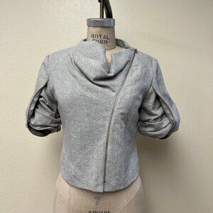 NWOT Tweed Wool Blend Short Sleeve Cowl Neck Zipper Trim Jacket Medium